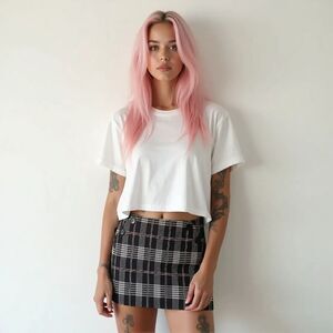 Black & White Plaid A-Line Mini Skirt Large